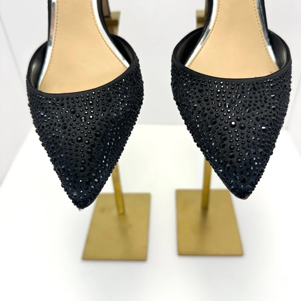 Jewel Badgley Mischka Black Rhinestone d'Orsay Pointed Toe Stiletto Pumps Size 8